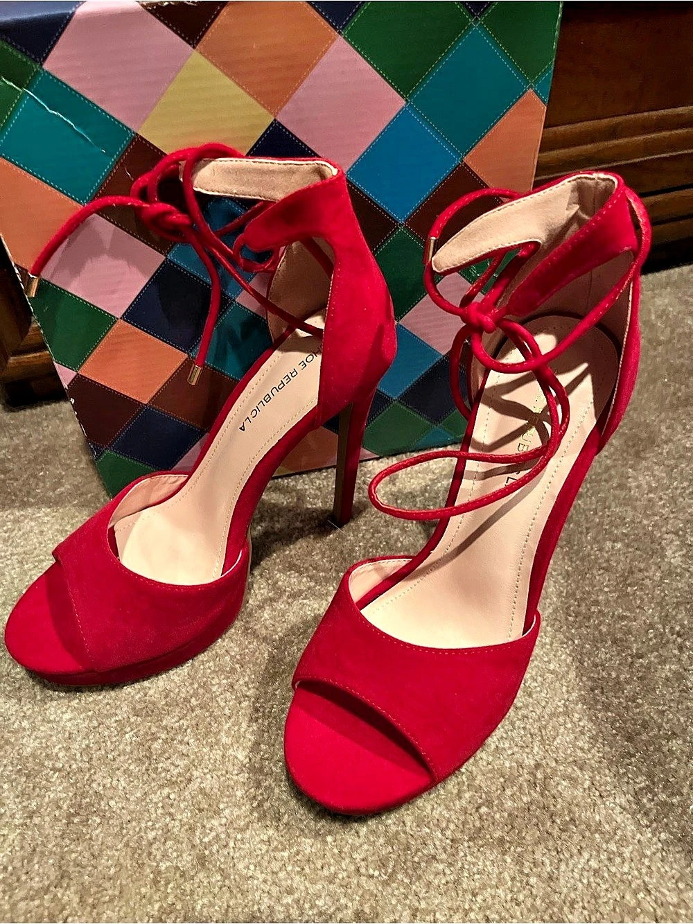 Shoe Republic LA Samantha Red Lace-Up Heels US 7.5
